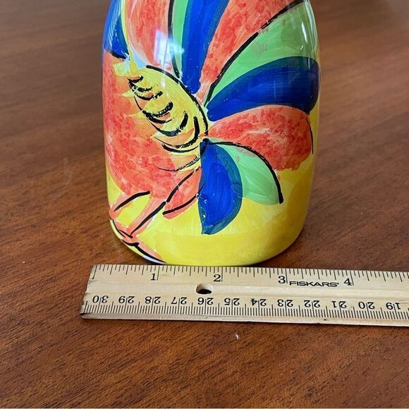 Vintage Bellini PIU Made in Italy Rooster Ceramic Vase Yellow Orange Blue Green - Picture 10 of 11